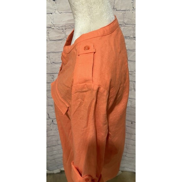 NWOT Calvin Klein Orange Roll-Tab-Sleeve Button-Front Linen Blend Shirtdress 12 - Picture 4 of 11